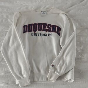 Champion White Crewneck with Duquesne University Logo